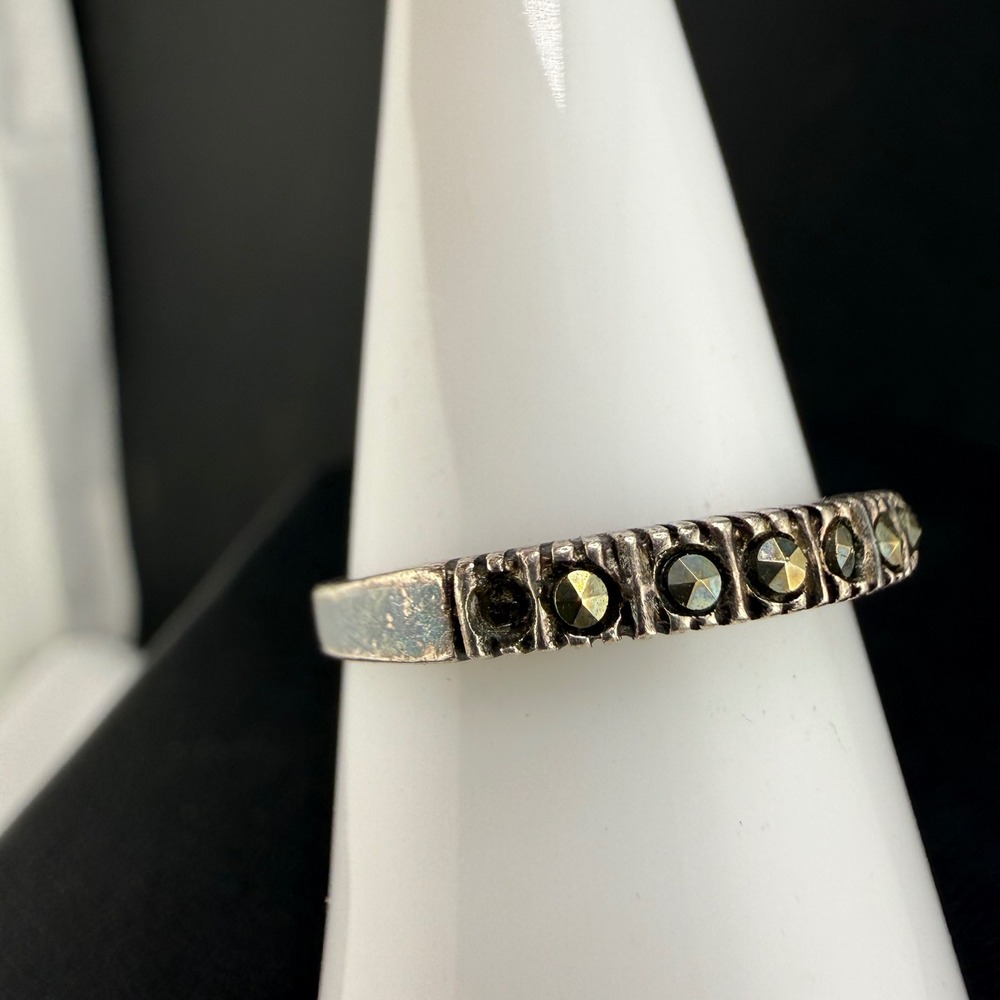 Vintage TH Band Ring Silver Art Deco Marcasite Stacking 7 READ